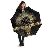 Vegvisir Compass Viking Umbrella with Yggdrasil Tree and Axe Symbols Norse Mythology Tribute - Wonder Print Shop