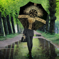 Vegvisir Compass Viking Umbrella with Yggdrasil Tree and Axe Symbols Norse Mythology Tribute - Wonder Print Shop