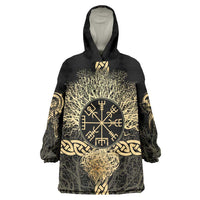 Vegvisir Compass Viking Wearable Blanket Hoodie with Yggdrasil Tree and Axe Symbols Norse Mythology Tribute - Wonder Print Shop