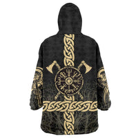 Vegvisir Compass Viking Wearable Blanket Hoodie with Yggdrasil Tree and Axe Symbols Norse Mythology Tribute - Wonder Print Shop