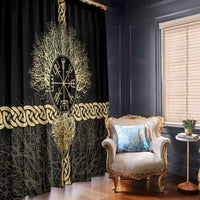 Vegvisir Compass Viking Window Curtain with Yggdrasil Tree and Axe Symbols Norse Mythology Tribute - Wonder Print Shop