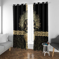 Vegvisir Compass Viking Window Curtain with Yggdrasil Tree and Axe Symbols Norse Mythology Tribute - Wonder Print Shop