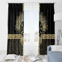 Vegvisir Compass Viking Window Curtain with Yggdrasil Tree and Axe Symbols Norse Mythology Tribute - Wonder Print Shop