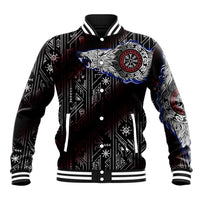 Fenrir Wolf Viking Baseball Jacket with Vegvisir Runes and Red Circle Norse Legend Tribute - Wonder Print Shop