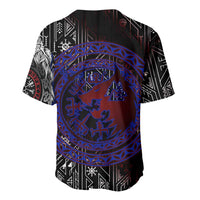Fenrir Wolf Viking Baseball Jersey with Vegvisir Runes and Red Circle Norse Legend Tribute - Wonder Print Shop