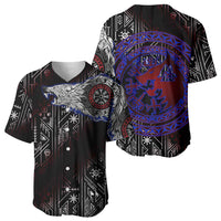 Fenrir Wolf Viking Baseball Jersey with Vegvisir Runes and Red Circle Norse Legend Tribute - Wonder Print Shop