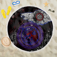 Fenrir Wolf Viking Beach Blanket with Vegvisir Runes and Red Circle Norse Legend Tribute - Wonder Print Shop