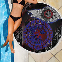 Fenrir Wolf Viking Beach Blanket with Vegvisir Runes and Red Circle Norse Legend Tribute - Wonder Print Shop