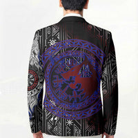 Fenrir Wolf Viking Blazer with Vegvisir Runes and Red Circle Norse Legend Tribute - Wonder Print Shop