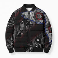 Fenrir Wolf Viking Bomber Puffer Jacket with Vegvisir Runes and Red Circle Norse Legend Tribute - Wonder Print Shop