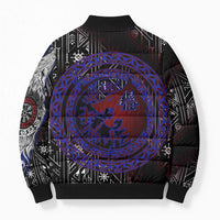 Fenrir Wolf Viking Bomber Puffer Jacket with Vegvisir Runes and Red Circle Norse Legend Tribute - Wonder Print Shop