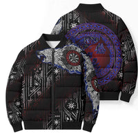 Fenrir Wolf Viking Bomber Puffer Jacket with Vegvisir Runes and Red Circle Norse Legend Tribute - Wonder Print Shop