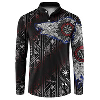 Fenrir Wolf Viking Button Sweatshirt with Vegvisir Runes and Red Circle Norse Legend Tribute - Wonder Print Shop