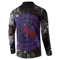 Fenrir Wolf Viking Button Sweatshirt with Vegvisir Runes and Red Circle Norse Legend Tribute - Wonder Print Shop