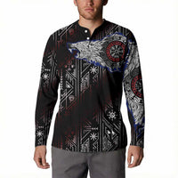 Fenrir Wolf Viking Button Sweatshirt with Vegvisir Runes and Red Circle Norse Legend Tribute - Wonder Print Shop