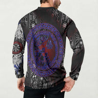 Fenrir Wolf Viking Button Sweatshirt with Vegvisir Runes and Red Circle Norse Legend Tribute - Wonder Print Shop