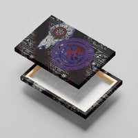 Fenrir Wolf Viking Canvas Wall Art with Vegvisir Runes and Red Circle Norse Legend Tribute - Wonder Print Shop