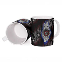 Fenrir Wolf Viking Ceramic Mug with Vegvisir Runes and Red Circle Norse Legend Tribute - Wonder Print Shop