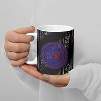Fenrir Wolf Viking Ceramic Mug with Vegvisir Runes and Red Circle Norse Legend Tribute - Wonder Print Shop