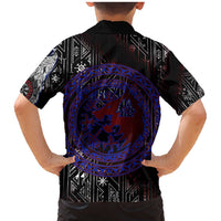 Fenrir Wolf Viking Family Matching Mermaid Dress and Hawaiian Shirt with Vegvisir Runes and Red Circle Norse Legend Tribute - Wonder Print Shop