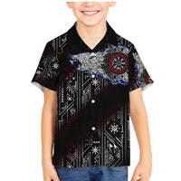 Fenrir Wolf Viking Family Matching Mermaid Dress and Hawaiian Shirt with Vegvisir Runes and Red Circle Norse Legend Tribute - Wonder Print Shop