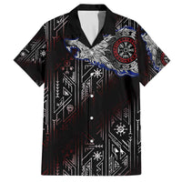 Fenrir Wolf Viking Family Matching Off The Shoulder Long Sleeve Dress and Hawaiian Shirt with Vegvisir Runes and Red Circle Norse Legend Tribute - Wonder Print Shop