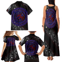Fenrir Wolf Viking Family Matching Tank Maxi Dress and Hawaiian Shirt with Vegvisir Runes and Red Circle Norse Legend Tribute - Wonder Print Shop