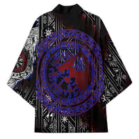 Fenrir Wolf Viking Kimono with Vegvisir Runes and Red Circle Norse Legend Tribute - Wonder Print Shop