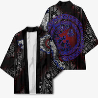 Fenrir Wolf Viking Kimono with Vegvisir Runes and Red Circle Norse Legend Tribute - Wonder Print Shop