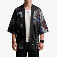 Fenrir Wolf Viking Kimono with Vegvisir Runes and Red Circle Norse Legend Tribute - Wonder Print Shop