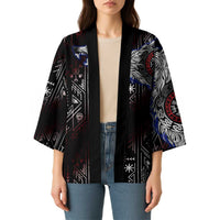 Fenrir Wolf Viking Kimono with Vegvisir Runes and Red Circle Norse Legend Tribute - Wonder Print Shop