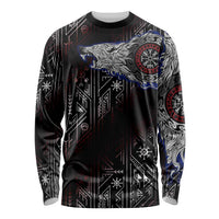 Fenrir Wolf Viking Long Sleeve Shirt with Vegvisir Runes and Red Circle Norse Legend Tribute - Wonder Print Shop