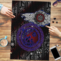 Fenrir Wolf Viking Puzzle with Vegvisir Runes and Red Circle Norse Legend Tribute - Wonder Print Shop