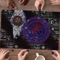Fenrir Wolf Viking Puzzle with Vegvisir Runes and Red Circle Norse Legend Tribute - Wonder Print Shop