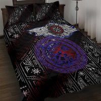 Fenrir Wolf Viking Quilt Bed Set with Vegvisir Runes and Red Circle Norse Legend Tribute - Wonder Print Shop