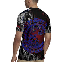 Fenrir Wolf Viking Rugby Jersey with Vegvisir Runes and Red Circle Norse Legend Tribute - Wonder Print Shop