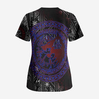 Fenrir Wolf Viking Scrub Top with Vegvisir Runes and Red Circle Norse Legend Tribute - Wonder Print Shop