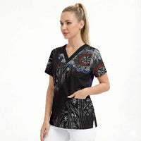 Fenrir Wolf Viking Scrub Top with Vegvisir Runes and Red Circle Norse Legend Tribute - Wonder Print Shop