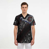 Fenrir Wolf Viking Scrub Top with Vegvisir Runes and Red Circle Norse Legend Tribute - Wonder Print Shop