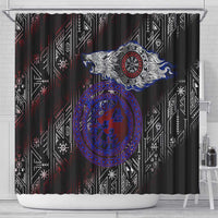 Fenrir Wolf Viking Shower Curtain with Vegvisir Runes and Red Circle Norse Legend Tribute - Wonder Print Shop