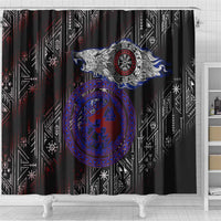 Fenrir Wolf Viking Shower Curtain with Vegvisir Runes and Red Circle Norse Legend Tribute - Wonder Print Shop