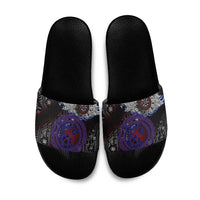 Fenrir Wolf Viking Slide Sandals with Vegvisir Runes and Red Circle Norse Legend Tribute - Wonder Print Shop