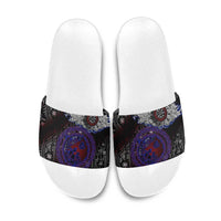 Fenrir Wolf Viking Slide Sandals with Vegvisir Runes and Red Circle Norse Legend Tribute - Wonder Print Shop