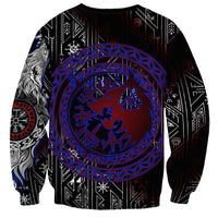 Fenrir Wolf Viking Sweatshirt with Vegvisir Runes and Red Circle Norse Legend Tribute - Wonder Print Shop