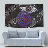 Fenrir Wolf Viking Tapestry with Vegvisir Runes and Red Circle Norse Legend Tribute - Wonder Print Shop