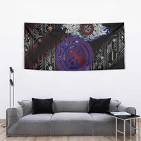 Fenrir Wolf Viking Tapestry with Vegvisir Runes and Red Circle Norse Legend Tribute - Wonder Print Shop