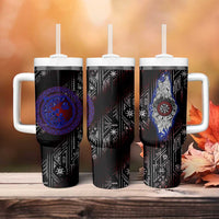 Fenrir Wolf Viking Tumbler With Handle with Vegvisir Runes and Red Circle Norse Legend Tribute - Wonder Print Shop