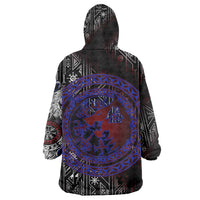 Fenrir Wolf Viking Wearable Blanket Hoodie with Vegvisir Runes and Red Circle Norse Legend Tribute - Wonder Print Shop