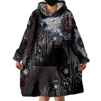 Fenrir Wolf Viking Wearable Blanket Hoodie with Vegvisir Runes and Red Circle Norse Legend Tribute - Wonder Print Shop