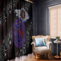 Fenrir Wolf Viking Window Curtain with Vegvisir Runes and Red Circle Norse Legend Tribute - Wonder Print Shop